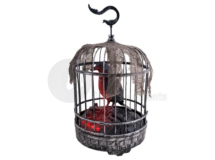 corbeau dans une cage lumineux sonore motorisé 32x20cm