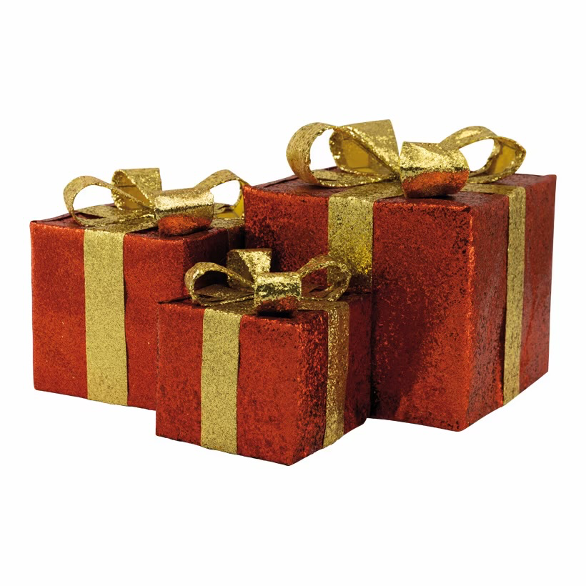 Sets de 3 cadeaux rouge / gold pailleté