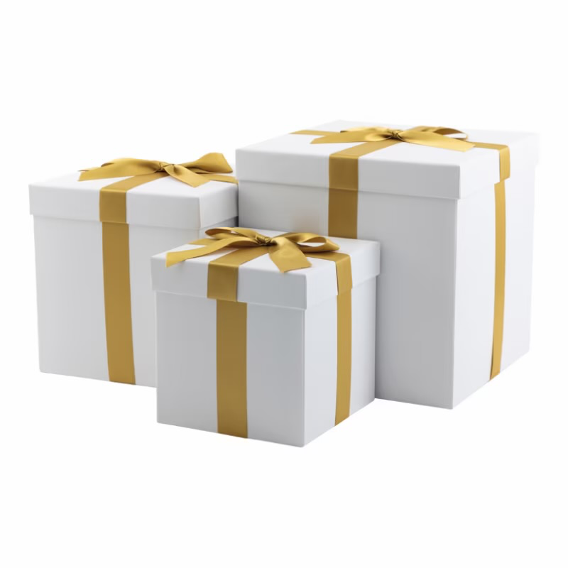 Sets de 3 boites cadeaux blanc / or