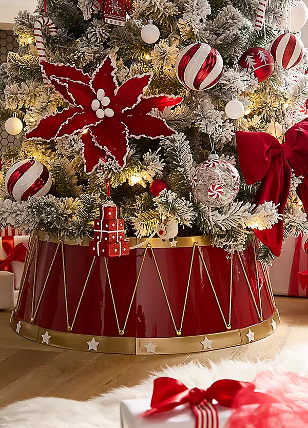 Cache pied de sapin rouge / or