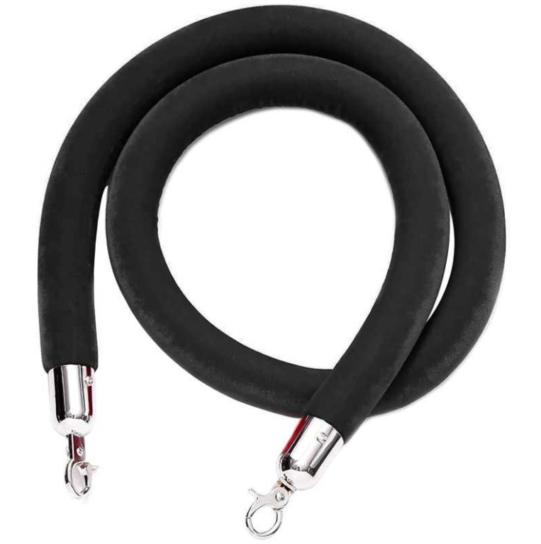 Corde Noir  potelet velours avec mousquetons Argent